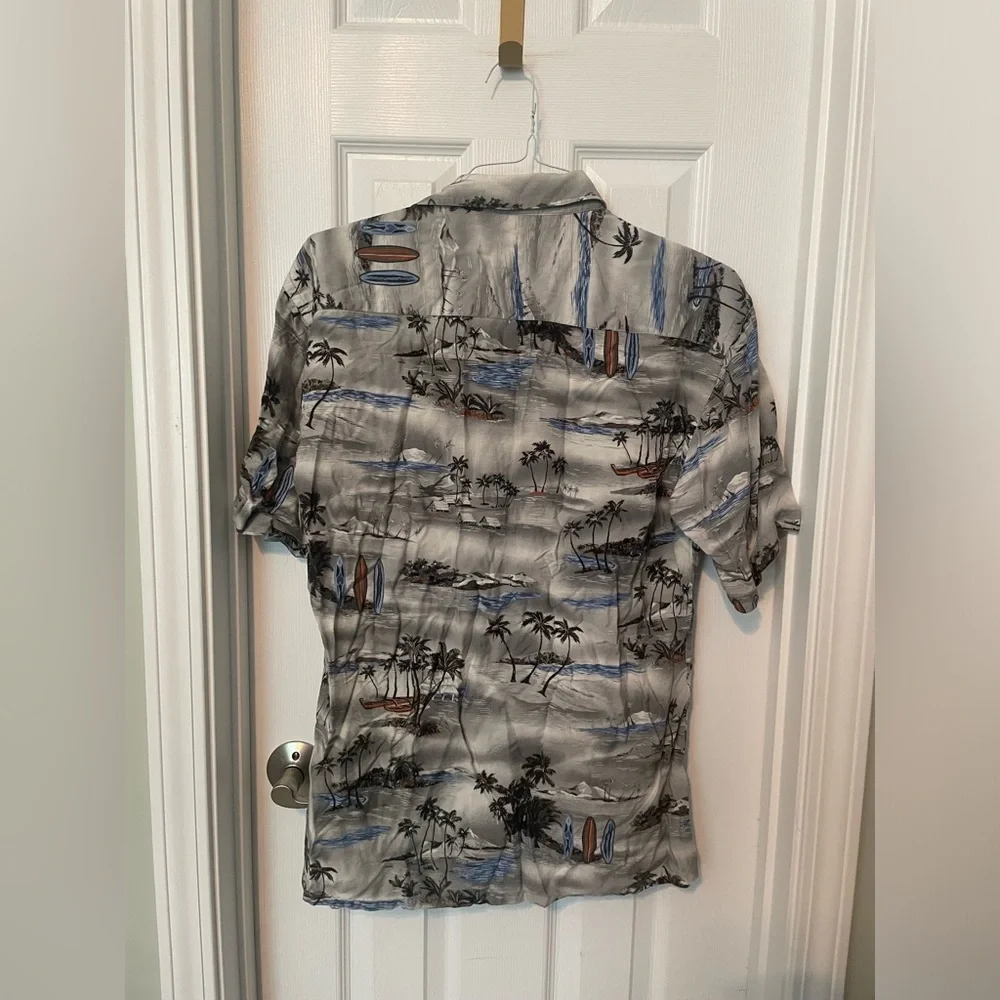 Pierre Cardin Black and Gray Palm Hawaiian Print Shirt - Picture 2 of 3